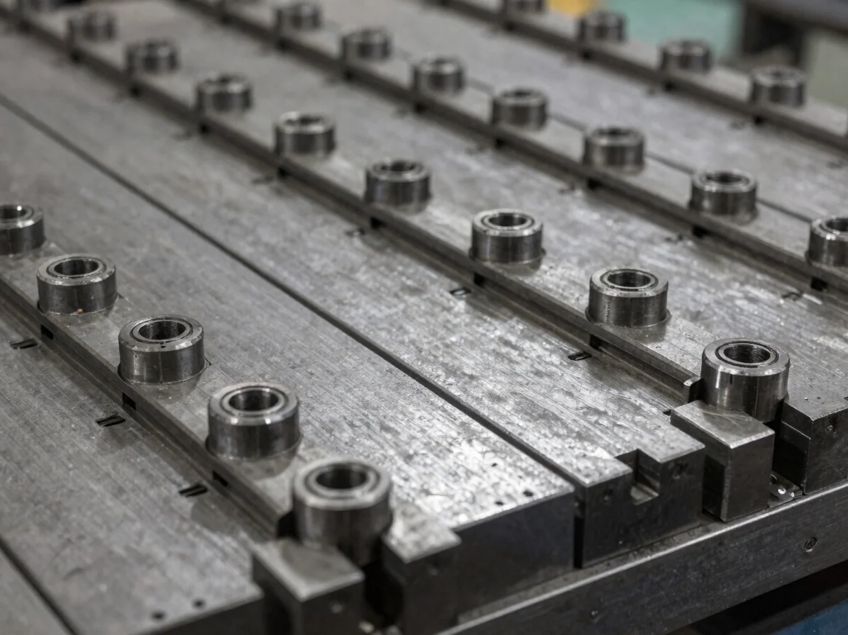 Close-up of heat-treated press brake punches and multi-V dies on